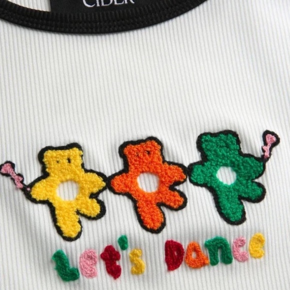 Let’s dance white knit graphic tank top with teddy bears size small | NWT - Picture 3 of 4